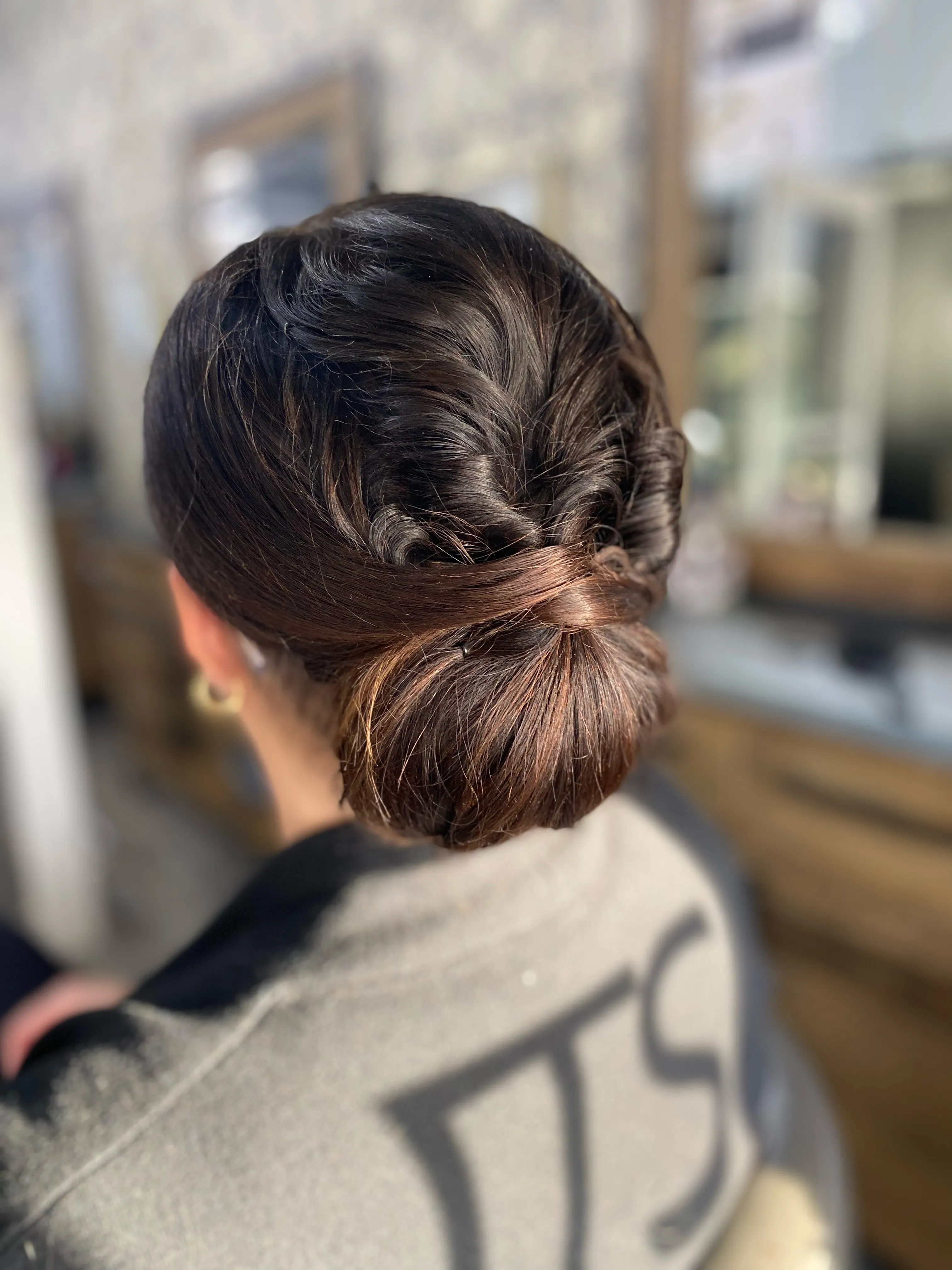 Brunette long hair tied back