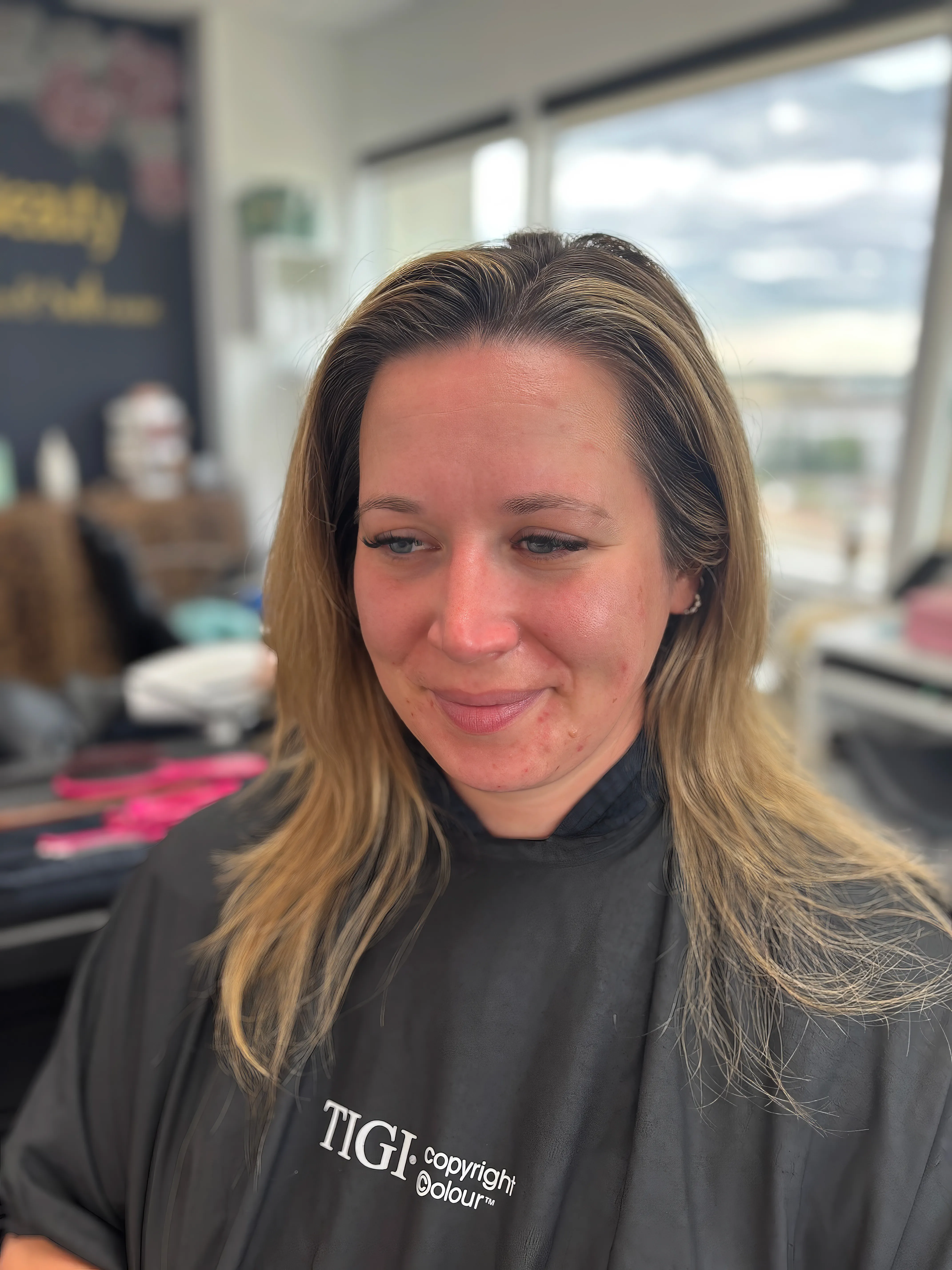 Client blonde hair front view